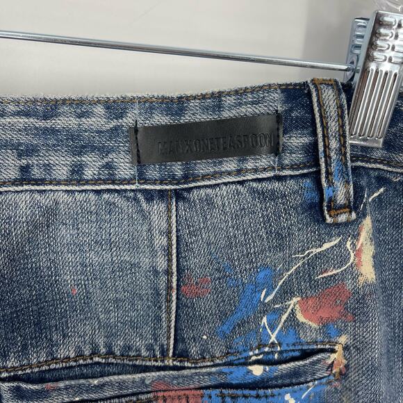 Man X One Teaspoon 34R Blue Suede Mr Browns Paint Splattered Distressed Jeans - Picture 11 of 12